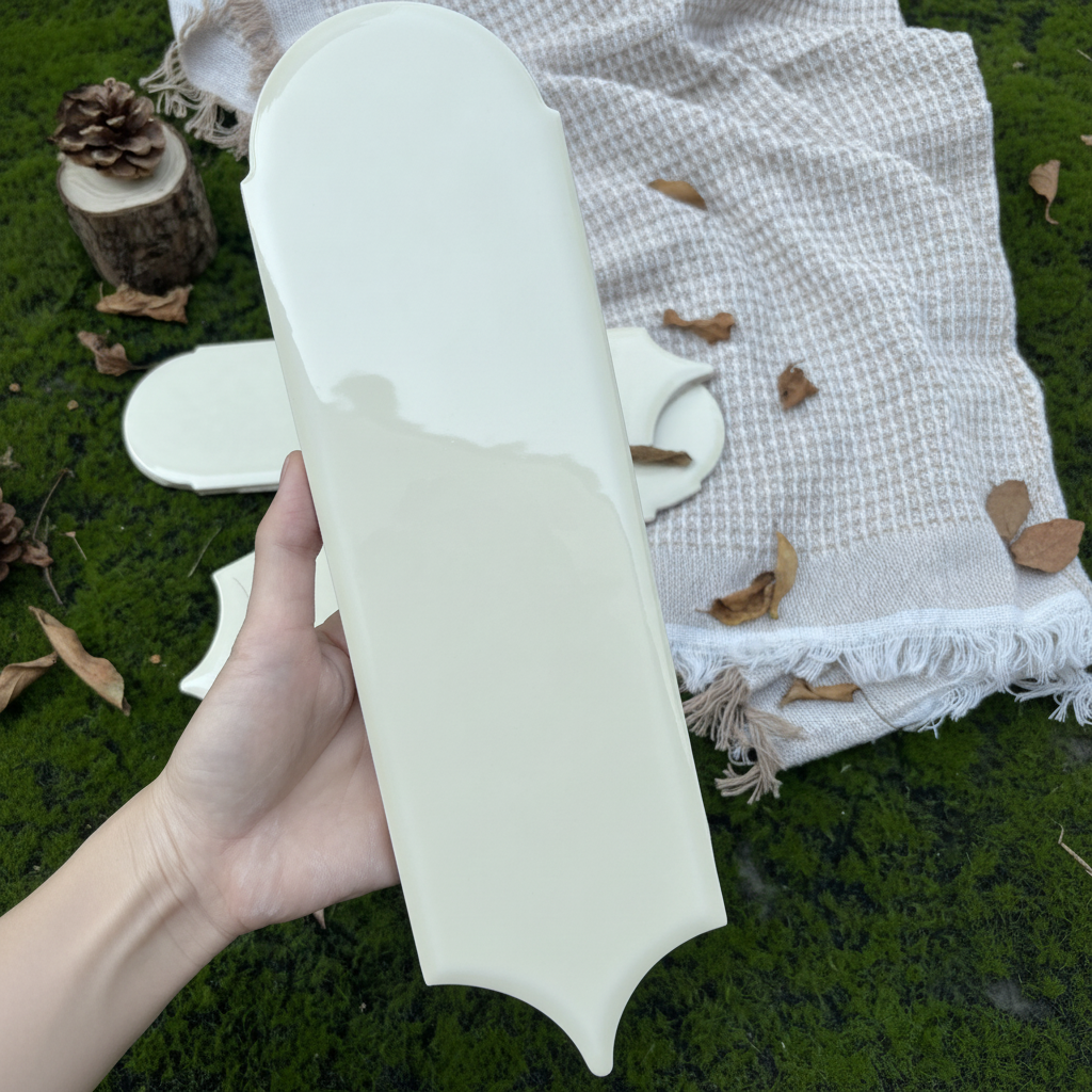 Feather Ceramic Tiles 90x308mm - Per Square Meter - Off White Finish - YM930-13 - GR.Mosaic Decorative Pattern (View 4)