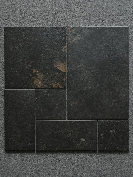 Black gold limestone look jingzhuan style stone look tile 200x200mm