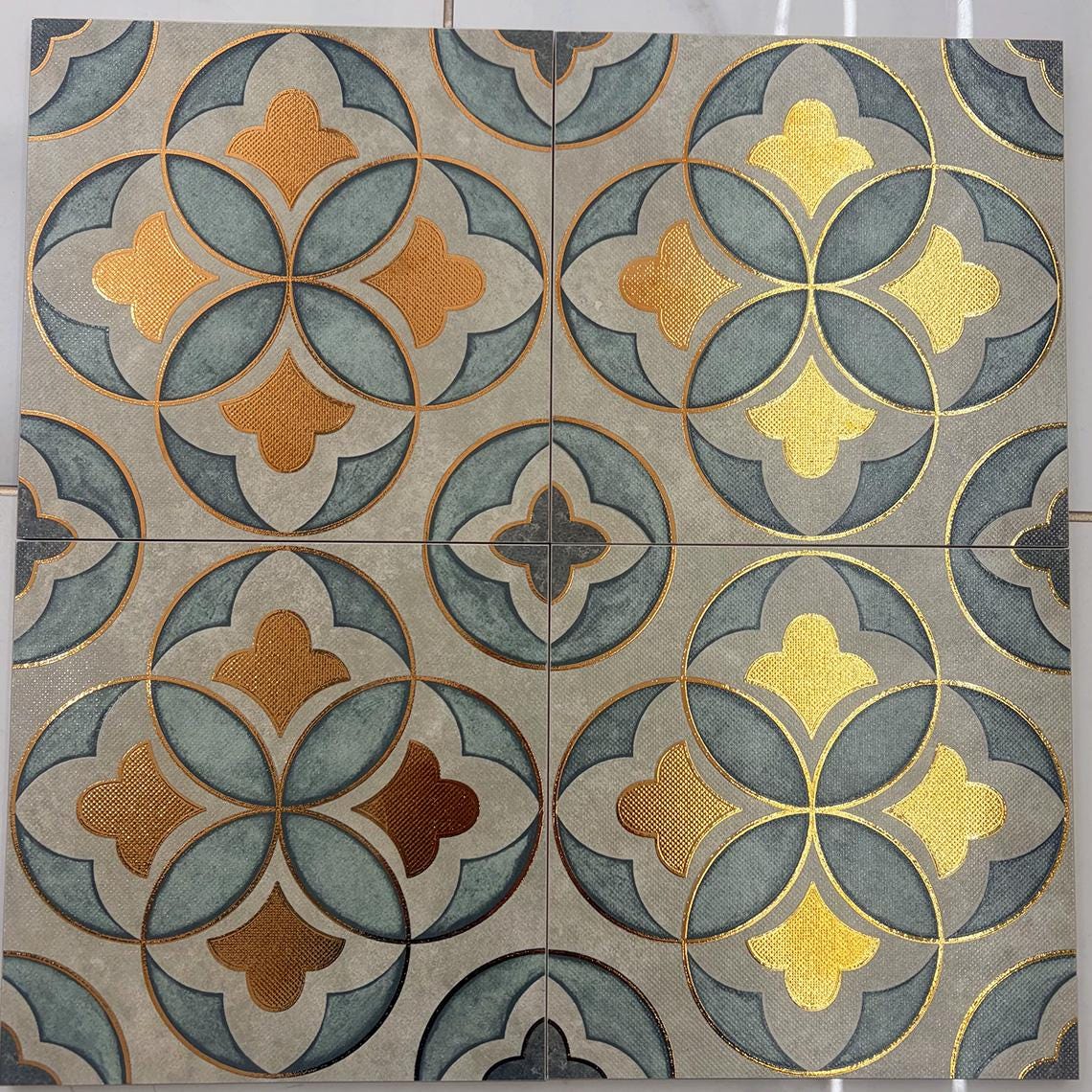 Gilded Gold Ceramic Tiles 200x200mm - Moroccan Mid-Century Wall & Floor Tiles (25 Pieces / 1㎡) - GR.Mosaic Decorative Pattern (View 4)