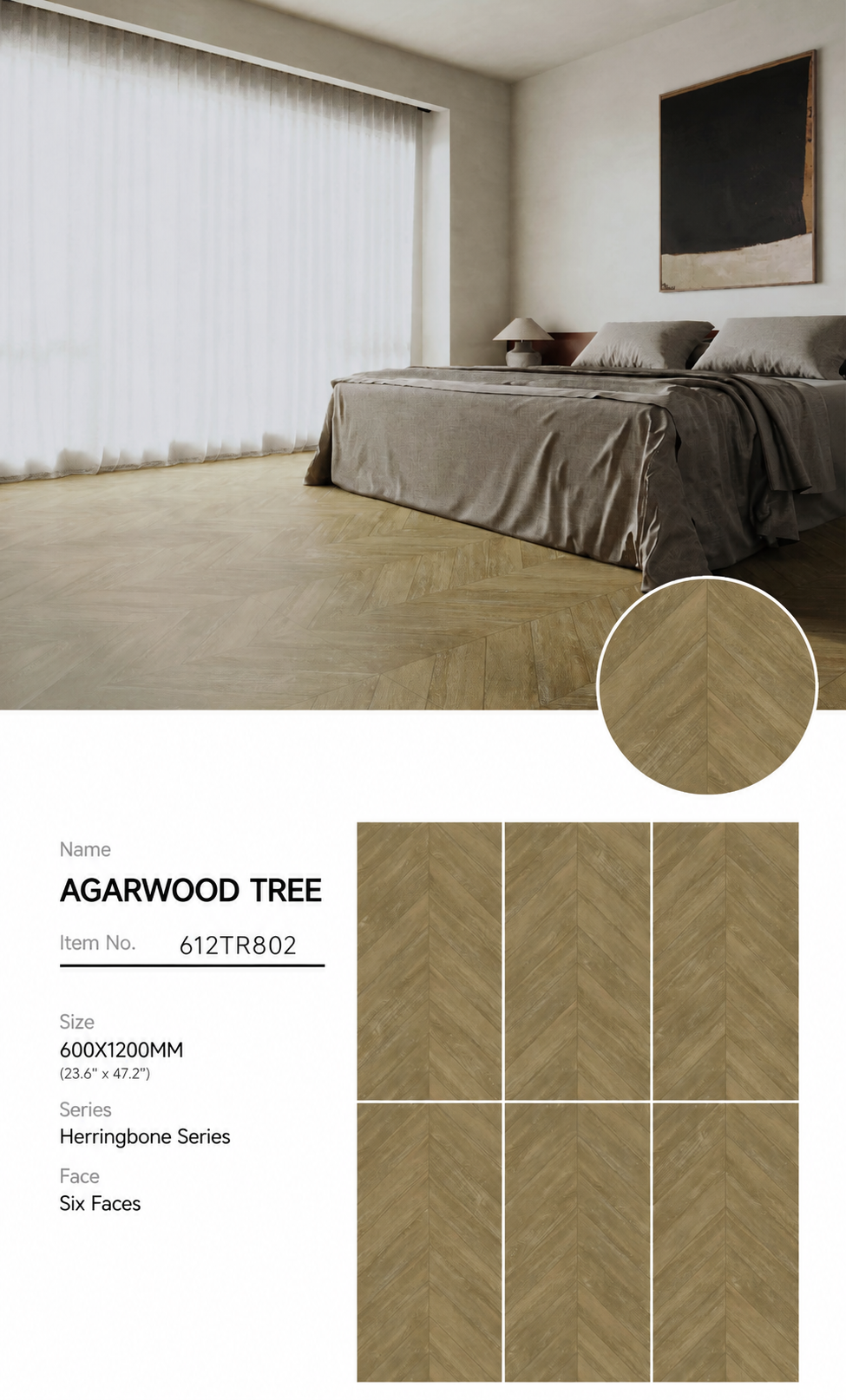 Wood Look Porcelain Floor Tile Velvet Plank 600x1200mm - Living Room Hallway Open Plan - Item No. 612TR802