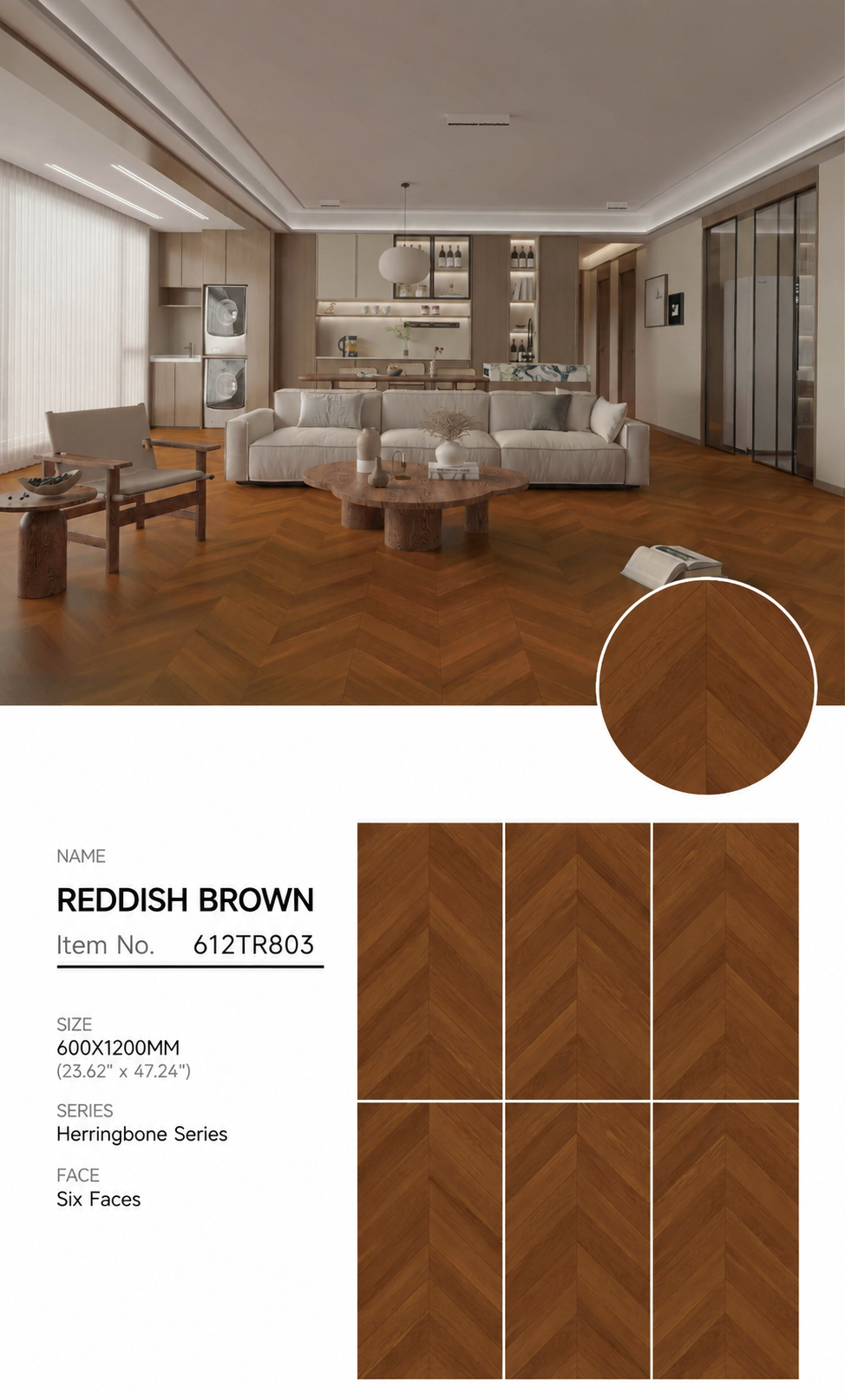 Wood Look Porcelain Floor Tile Velvet Plank 600x1200mm - Living Room Hallway Open Plan - Item No. 612TR803