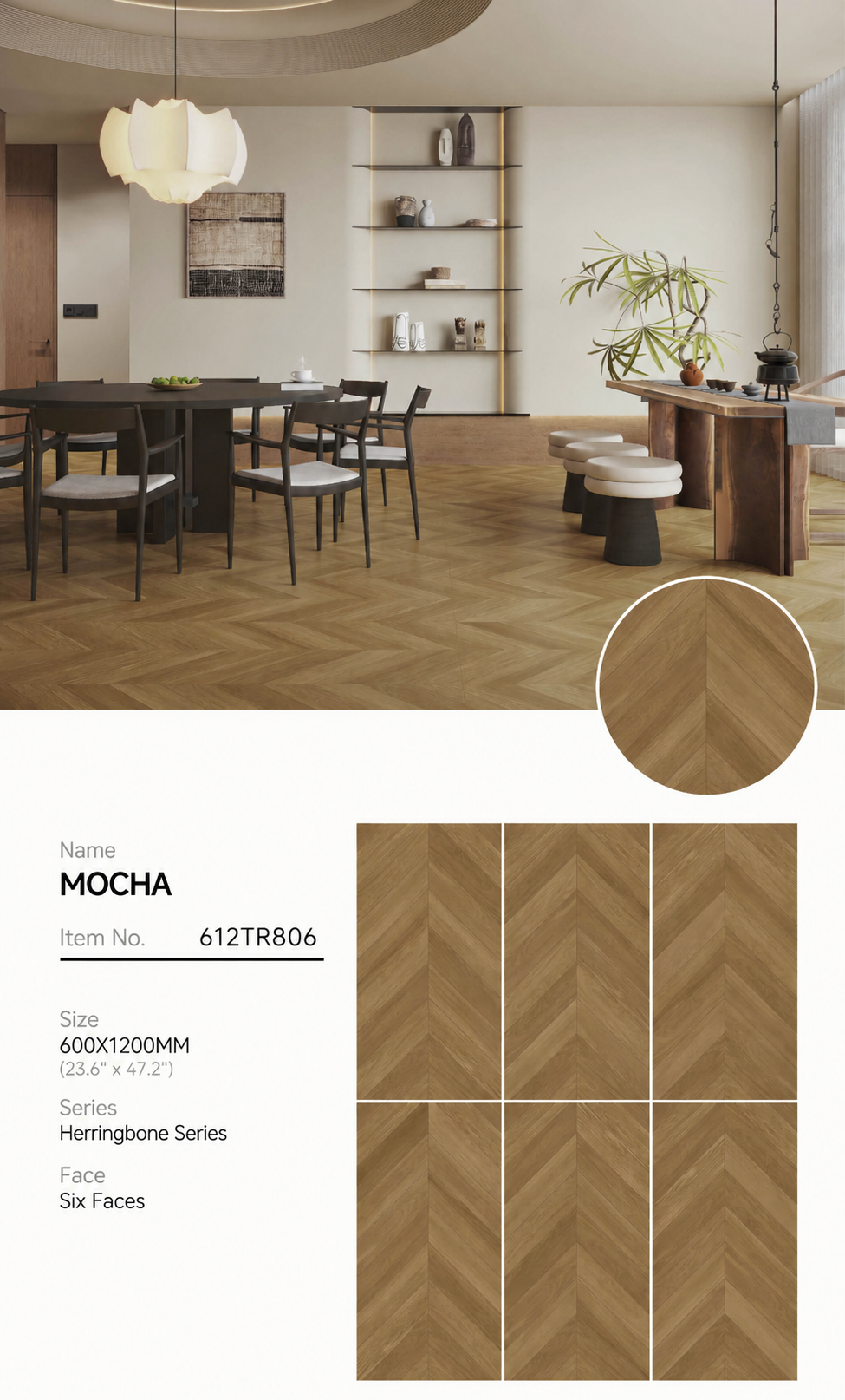 Wood Look Porcelain Floor Tile Velvet Plank 600x1200mm - Living Room Hallway Open Plan - Item No. 612TR806