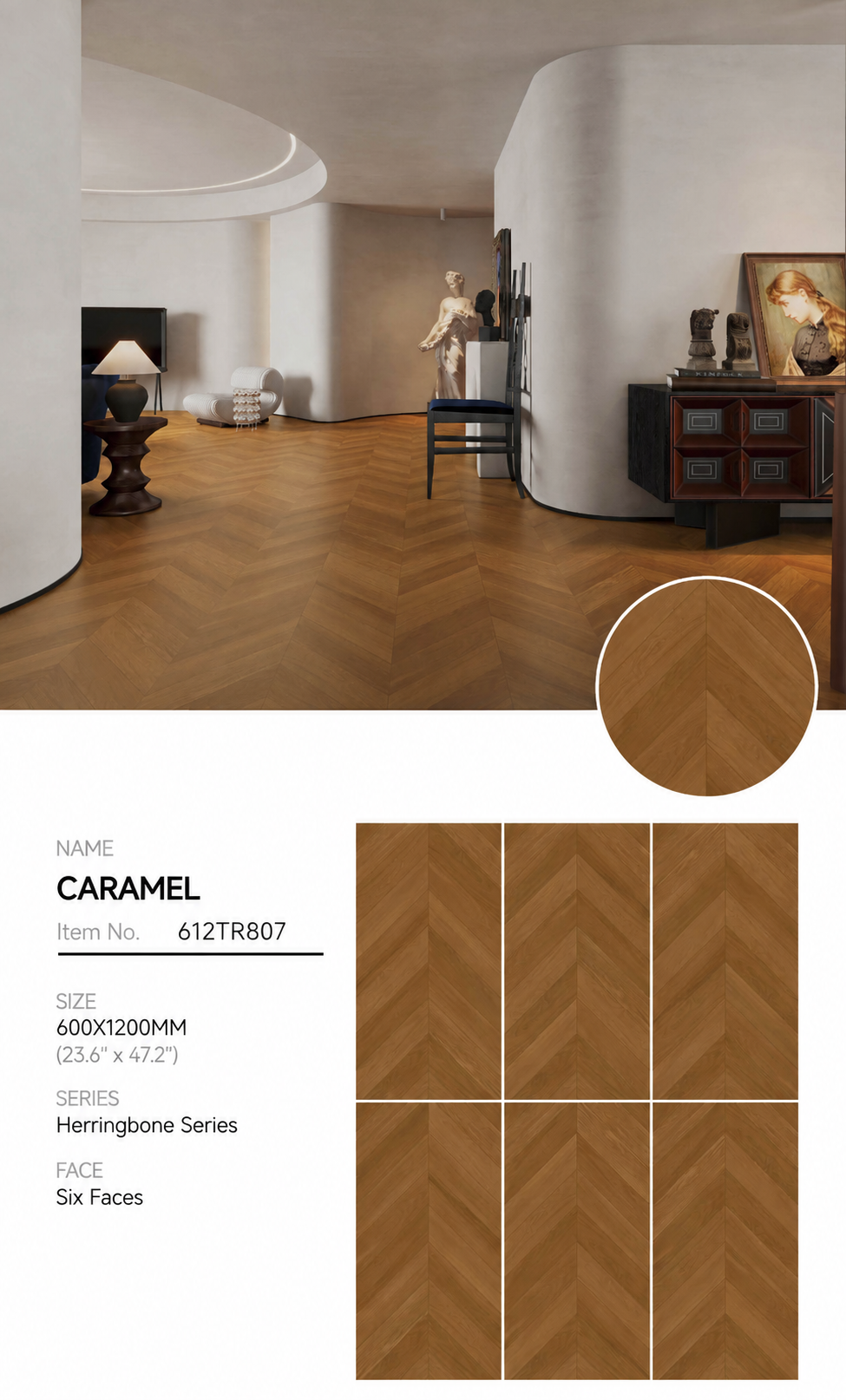 Wood Look Porcelain Floor Tile Velvet Plank 600x1200mm - Living Room Hallway Open Plan - Item No. 612TR807