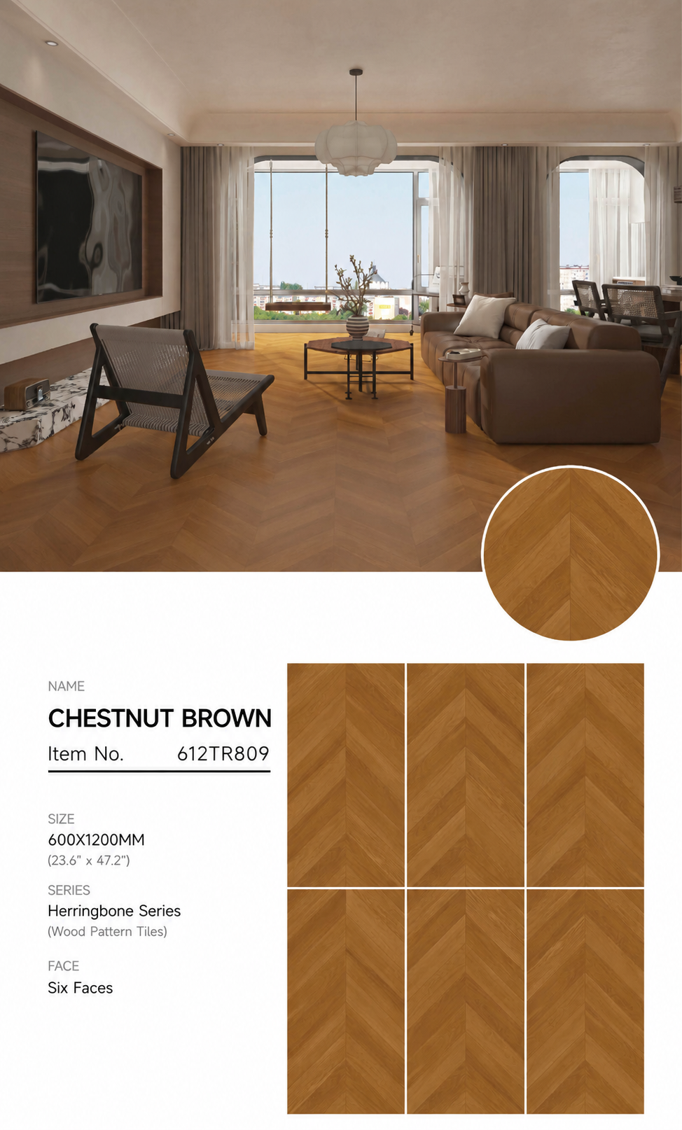 Wood Look Porcelain Floor Tile Velvet Plank 600x1200mm - Living Room Hallway Open Plan - Item No. 612TR809