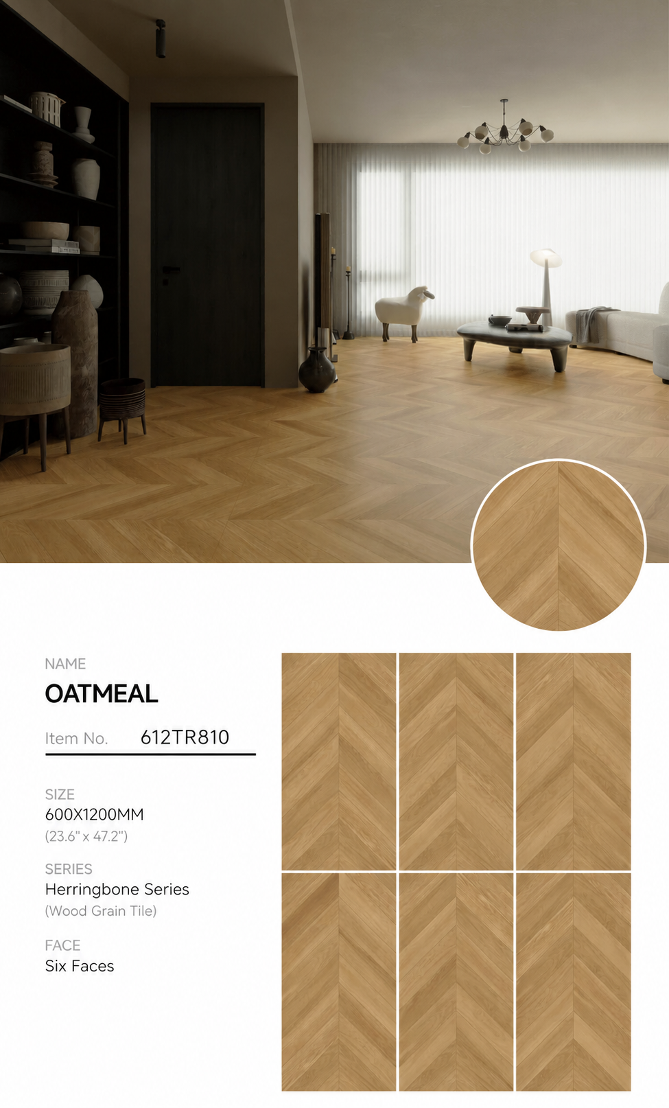Wood Look Porcelain Floor Tile Velvet Plank 600x1200mm - Living Room Hallway Open Plan - Item No. 612TR810