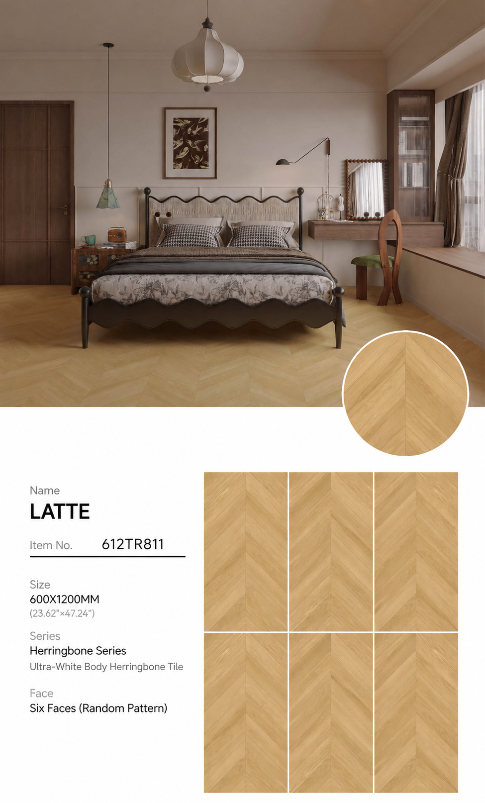 Wood Look Porcelain Floor Tile Velvet Plank 600x1200mm - Living Room Hallway Open Plan - Item No. 612TR811