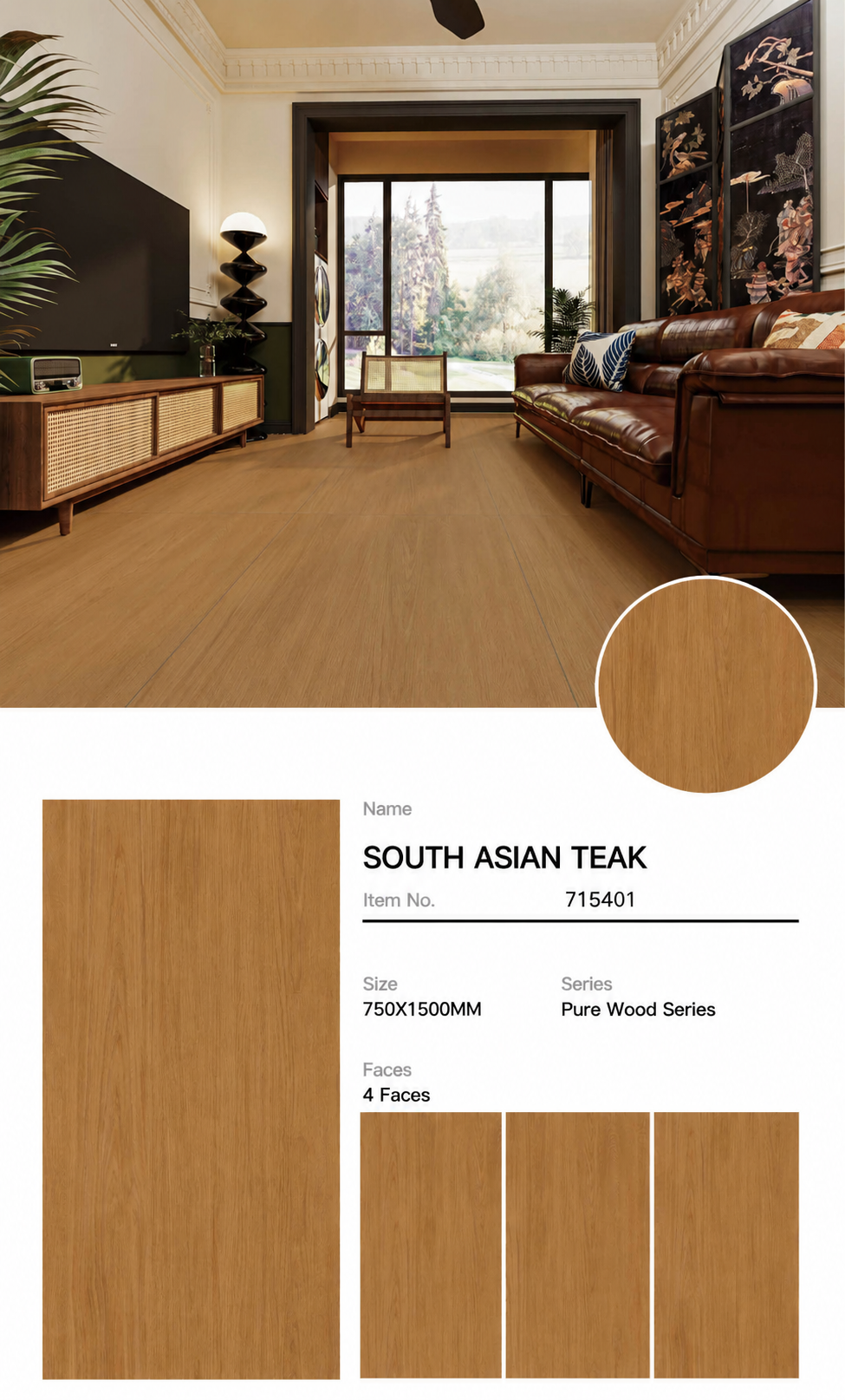 Wood Look Porcelain Floor Tile Natural Wood Plank 750x1500mm - Living Room Hallway Open Plan - Item No. 715401