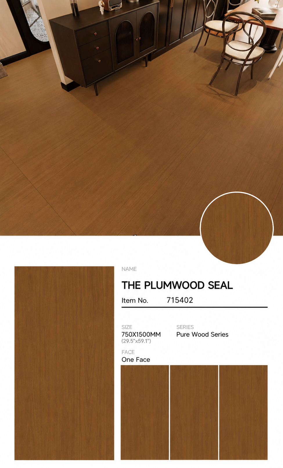 Wood Look Porcelain Floor Tile Natural Wood Plank 750x1500mm - Living Room Hallway Open Plan - Item No. 715402