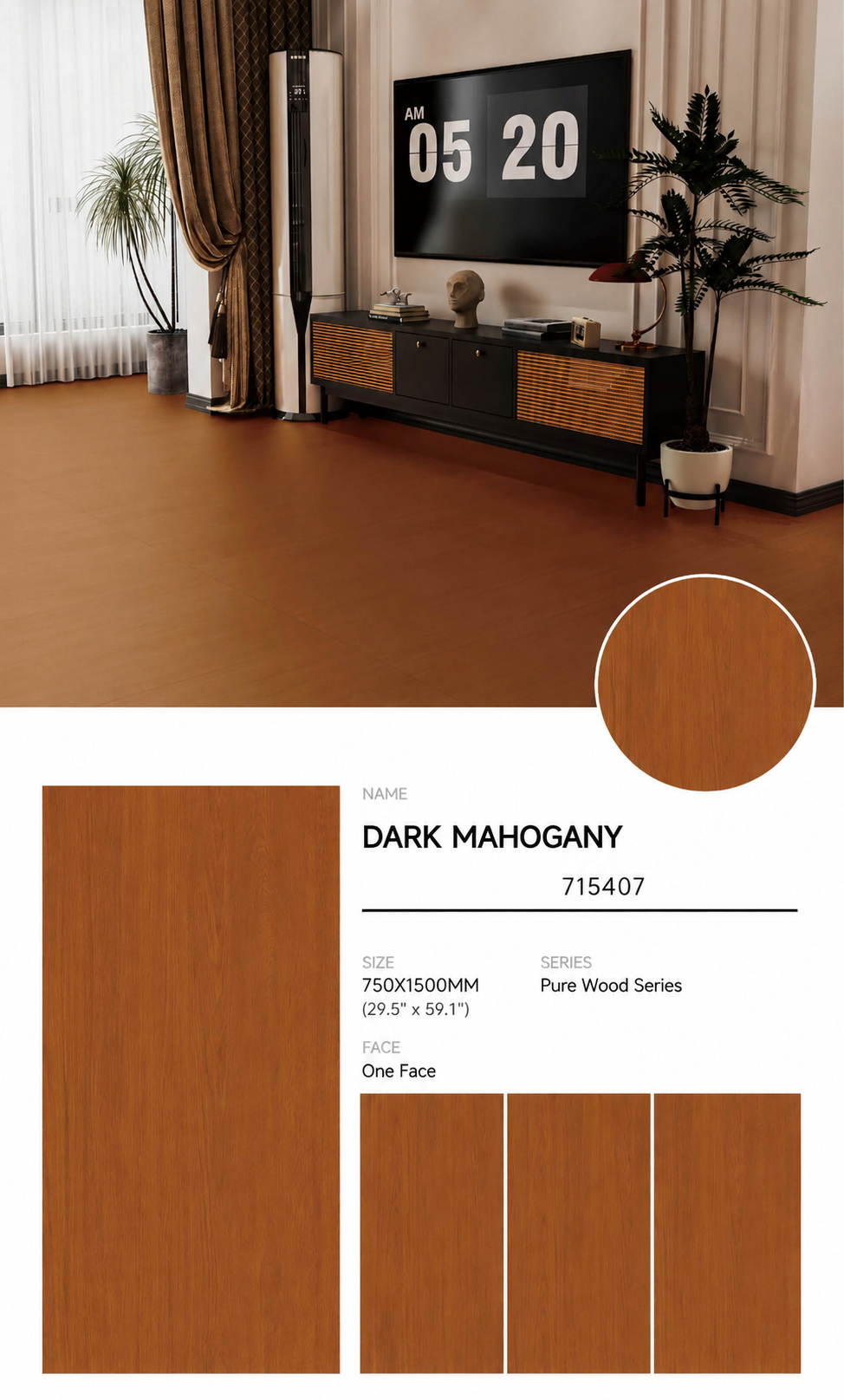 Wood Look Porcelain Floor Tile Natural Wood Plank 750x1500mm - Living Room Hallway Open Plan - Item No. 715407