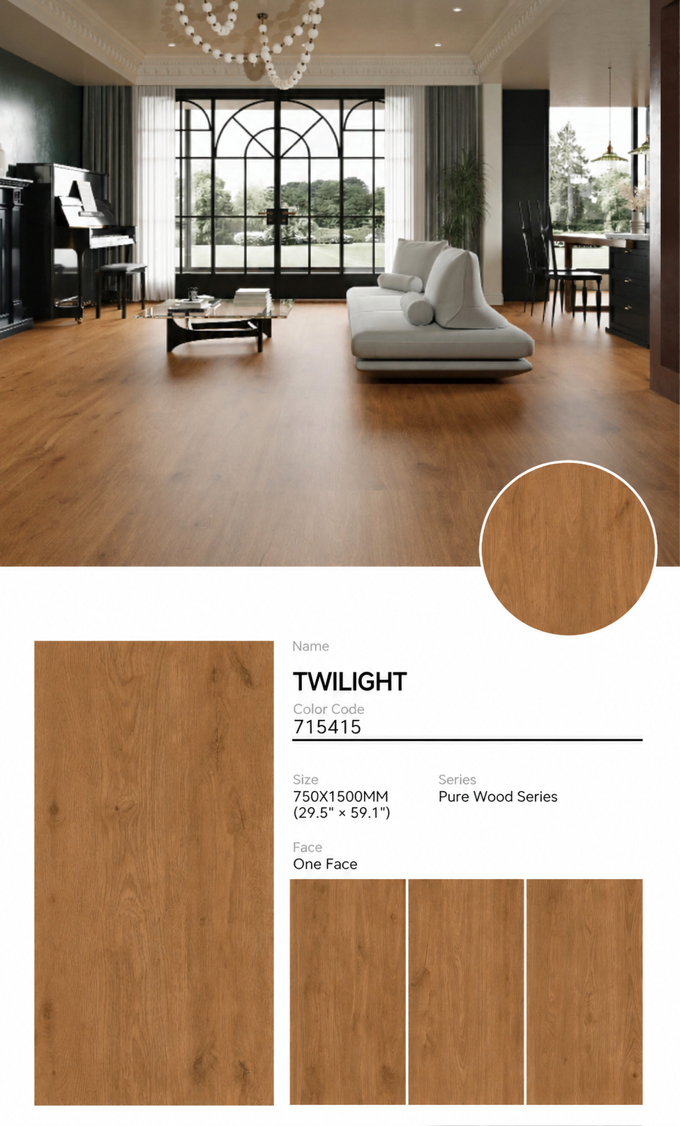 Wood Look Porcelain Floor Tile Natural Wood Plank 750x1500mm - Living Room Hallway Open Plan - Item No. 715415