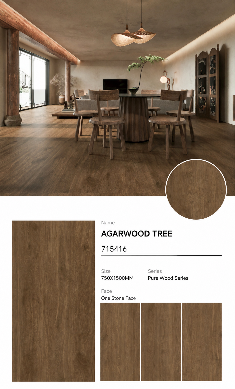 Wood Look Porcelain Floor Tile Natural Wood Plank 750x1500mm - Living Room Hallway Open Plan - Item No. 715416