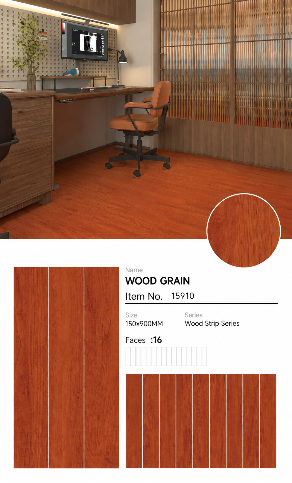 Wood Look Porcelain Floor Tile Plank 150x900mm - Living Room Bedroom Hallway - Item No. 15910