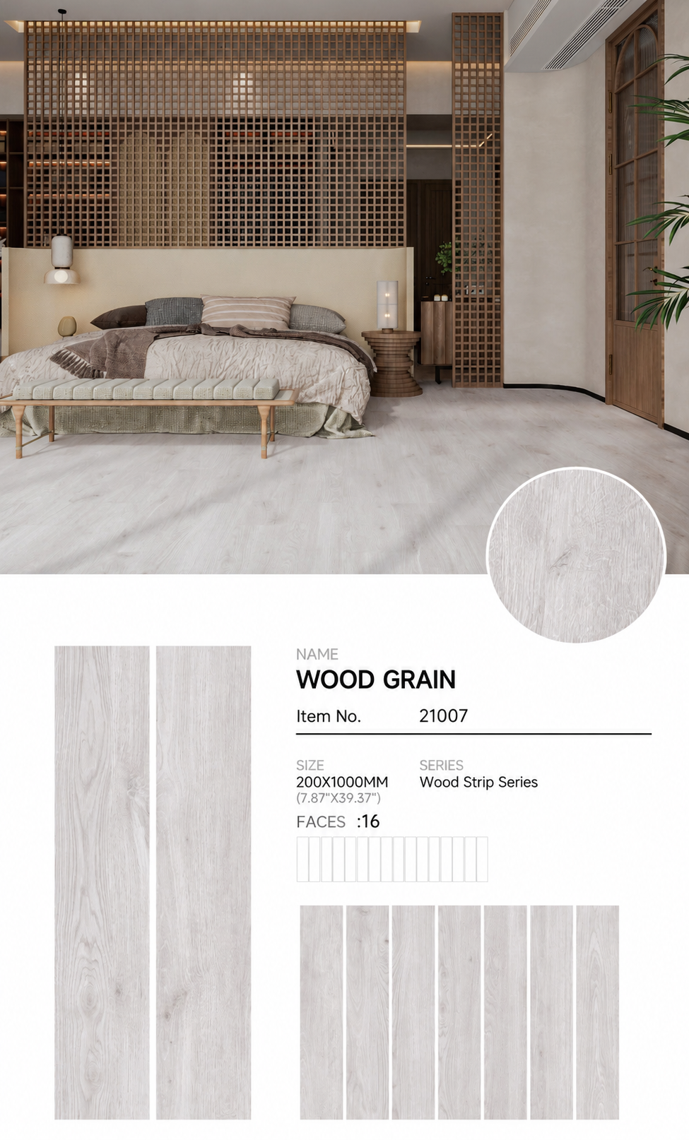 Wood Look Porcelain Floor Tile Wood Strip Plank 200x1000mm - Living Room Bedroom Kitchen - Item No. 21007