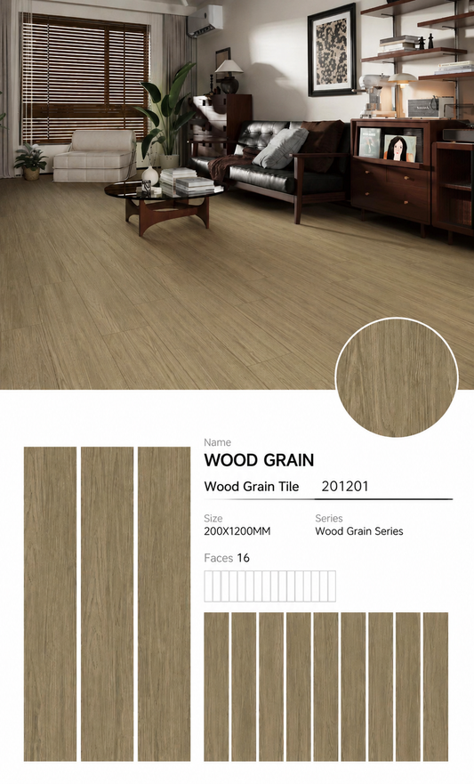 Wood Look Porcelain Floor Tile Wood Strip Plank 200x1200mm - Living Room Bedroom Kitchen - Item No. 201201