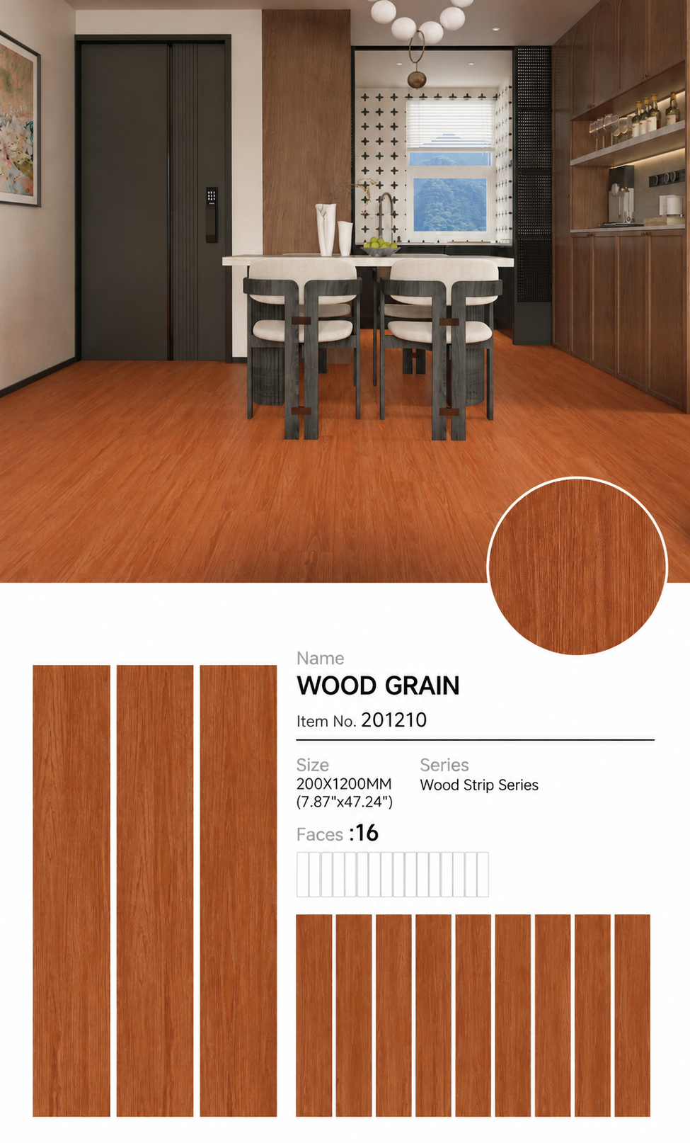 Wood Look Porcelain Floor Tile Wood Strip Plank 200x1200mm - Living Room Bedroom Kitchen - Item No. 201210