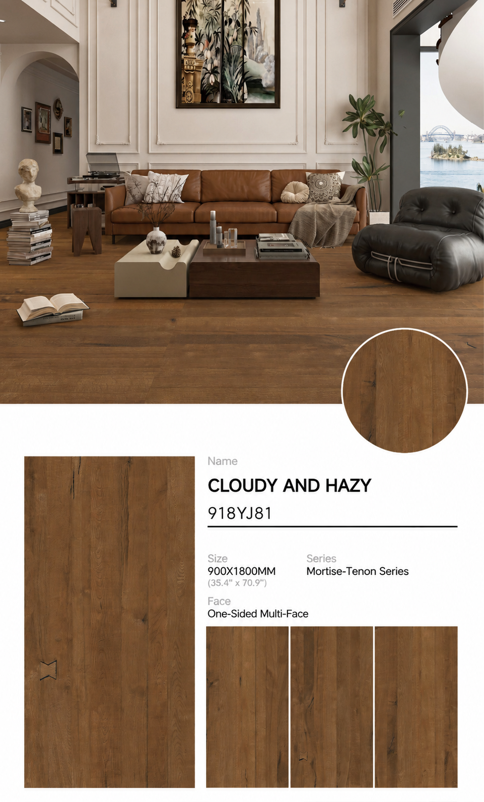 Wood Look Porcelain Floor Tile Mortise Tenon Plank 900x1800mm - Living Room Hallway Open Plan - Item No. 918YJ81