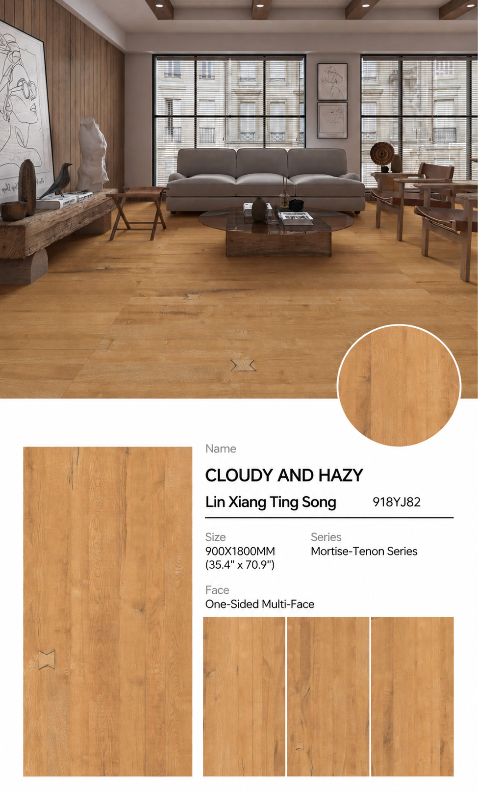Wood Look Porcelain Floor Tile Mortise Tenon Plank 900x1800mm - Living Room Hallway Open Plan - Item No. 918YJ82