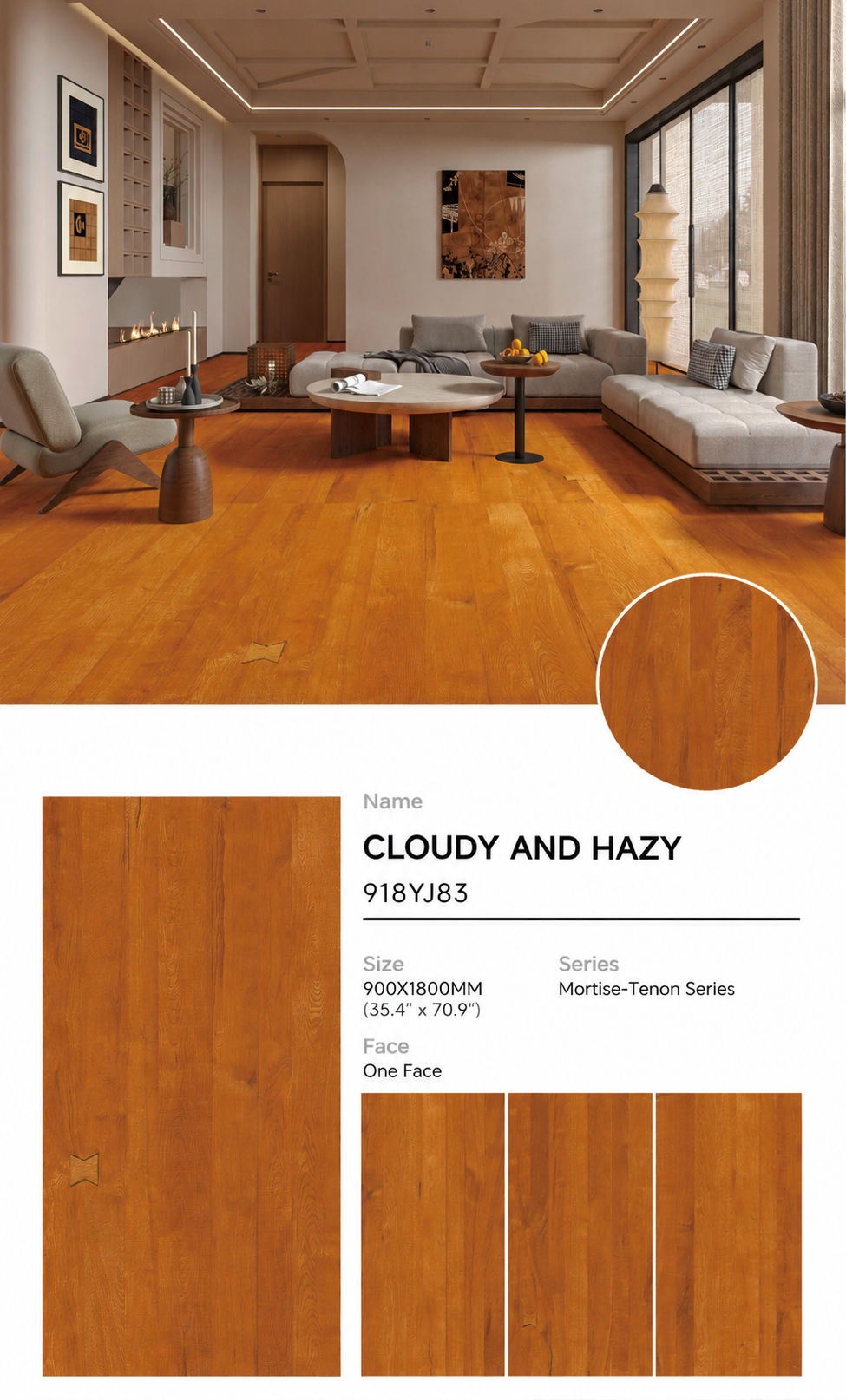 Wood Look Porcelain Floor Tile Mortise Tenon Plank 900x1800mm - Living Room Hallway Open Plan - Item No. 918YJ83