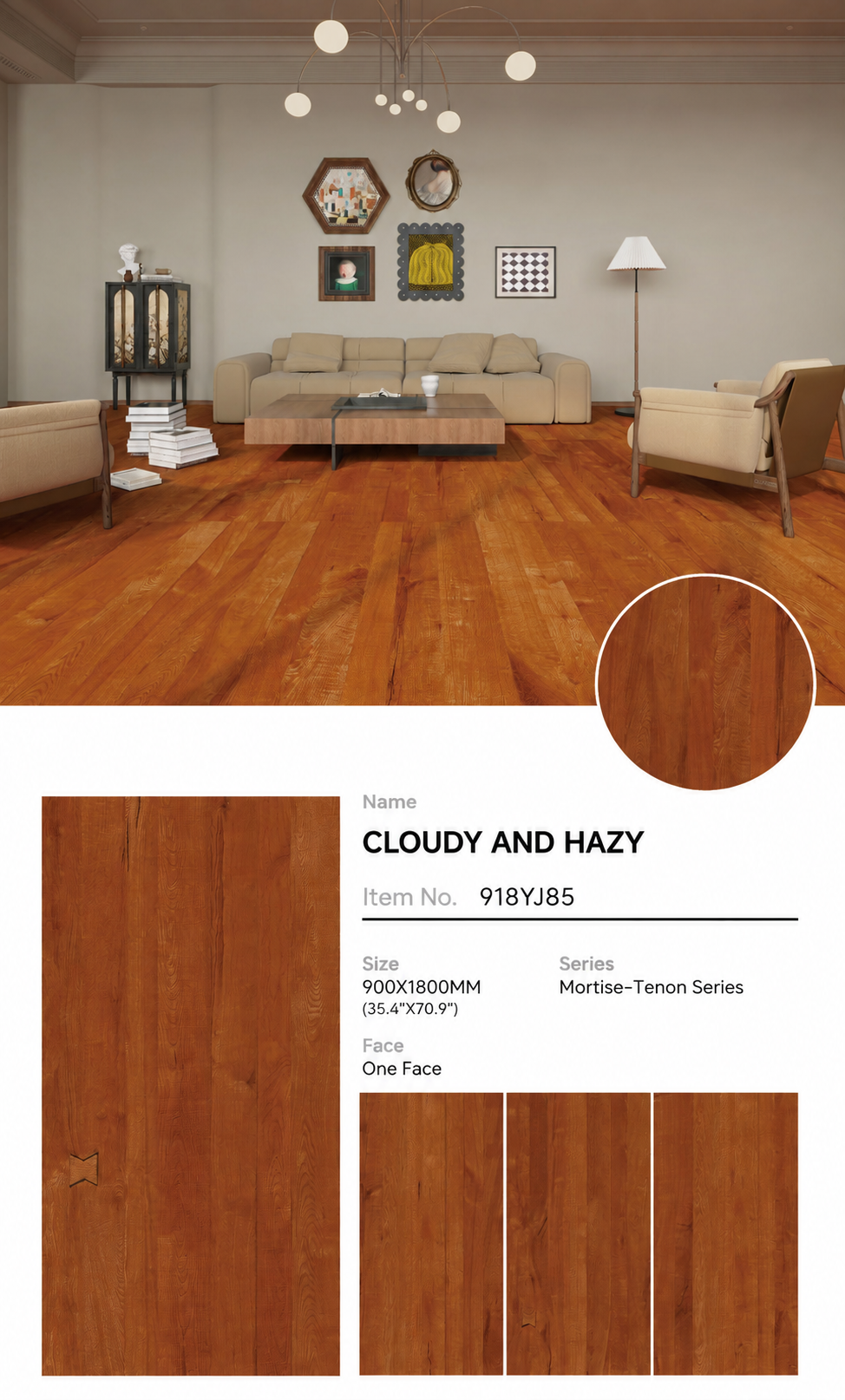 Wood Look Porcelain Floor Tile Mortise Tenon Plank 900x1800mm - Living Room Hallway Open Plan - Item No. 918YJ85