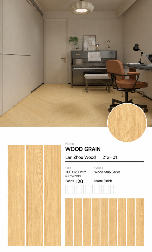 Wood Look Porcelain Floor Tile Wood Strip Full Body Plank 200x1200mm - Living Room Bedroom Kitchen - Item No. 212H01