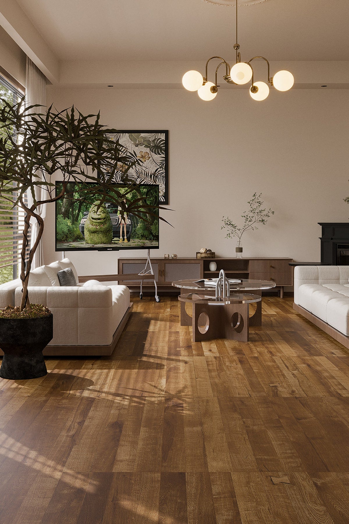 Wood Look Porcelain Floor Tile Mortise Tenon Plank 600x1200mm - Living Room Hallway Open Plan - Item No. 612SM05