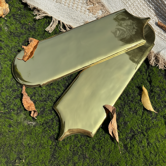 Feather Ceramic Tiles 90x308mm - Per Square Meter - Bright Gold Finish - YM930-16J - GR.Mosaic Decorative Pattern (View 1)