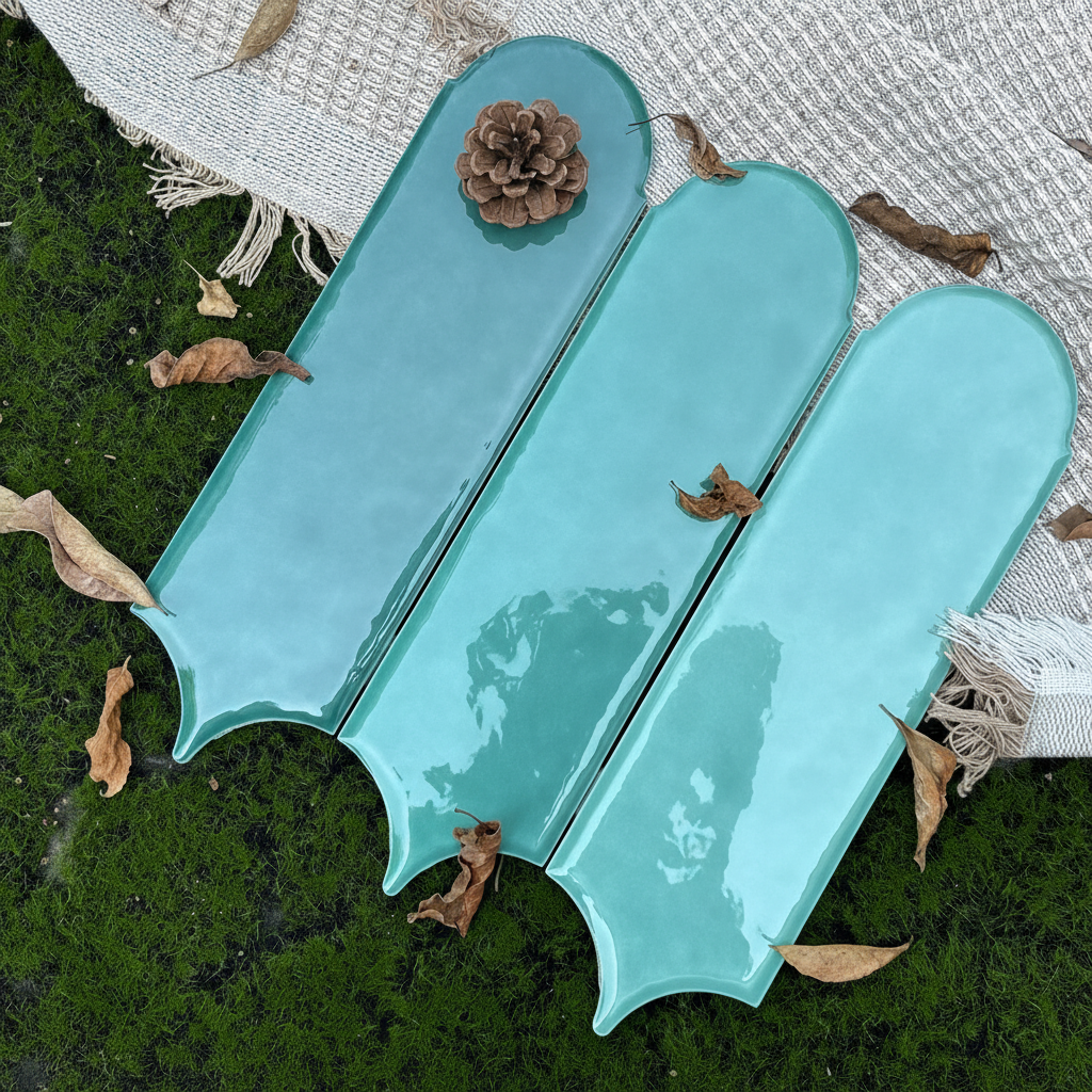 Feather Ceramic Tiles 90x308mm - Per Square Meter - Turquoise Finish - YM930-04 - GR.Mosaic Decorative Pattern (View 1)