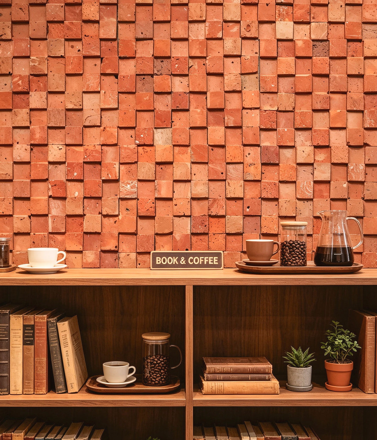 Terracotta textured relief mosaic tile 305x405mm tea room cafe
