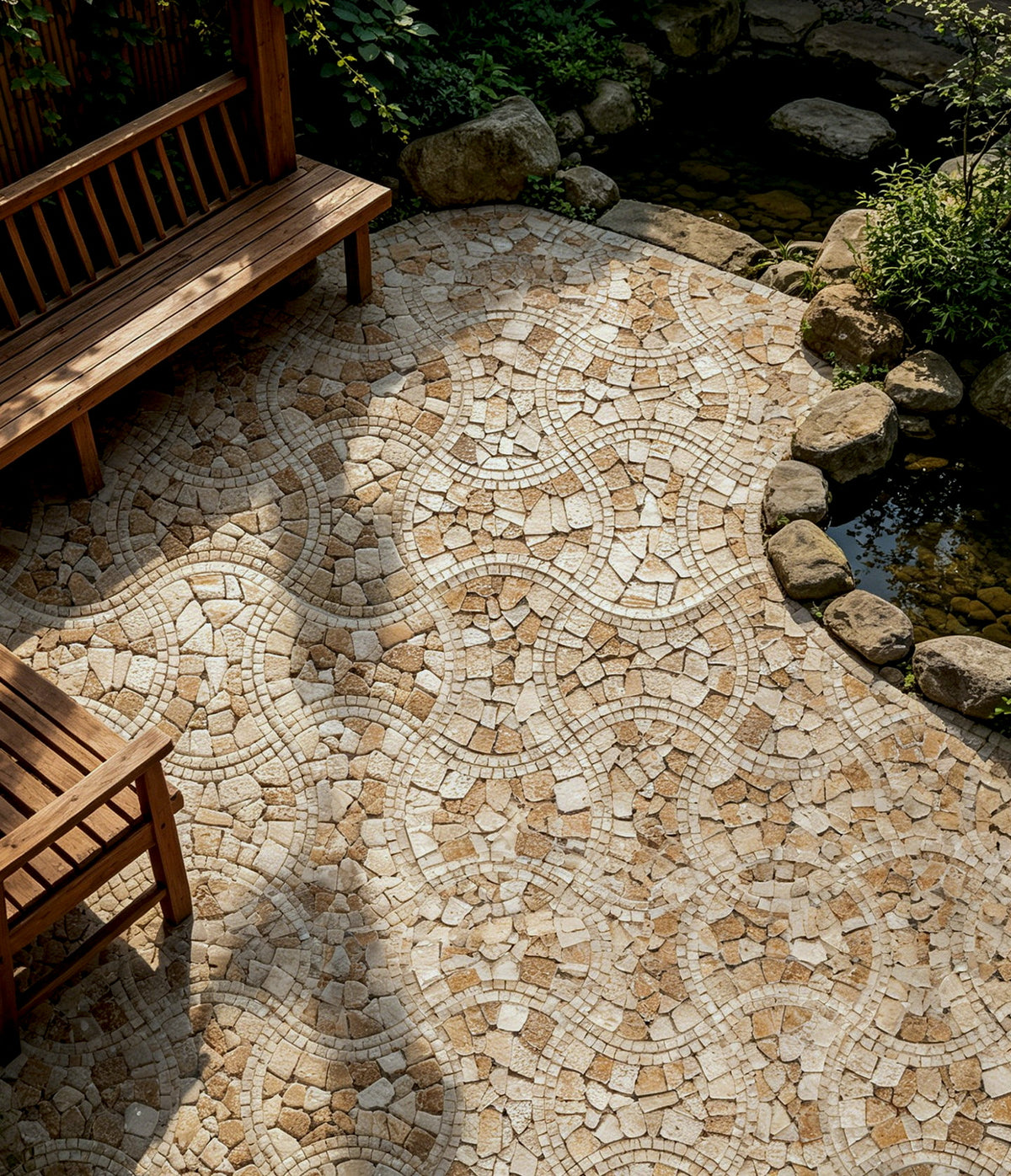 Mixed pebble look ceramic mosaic tile 280x280mm courtyard garden