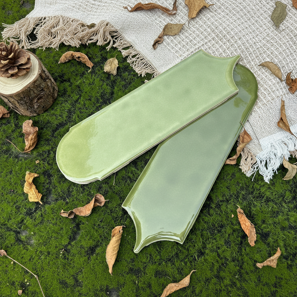 Feather Ceramic Tiles 90x308mm - Per Square Meter - Green Finish - YM930-03 - GR.Mosaic Decorative Pattern (View 4)