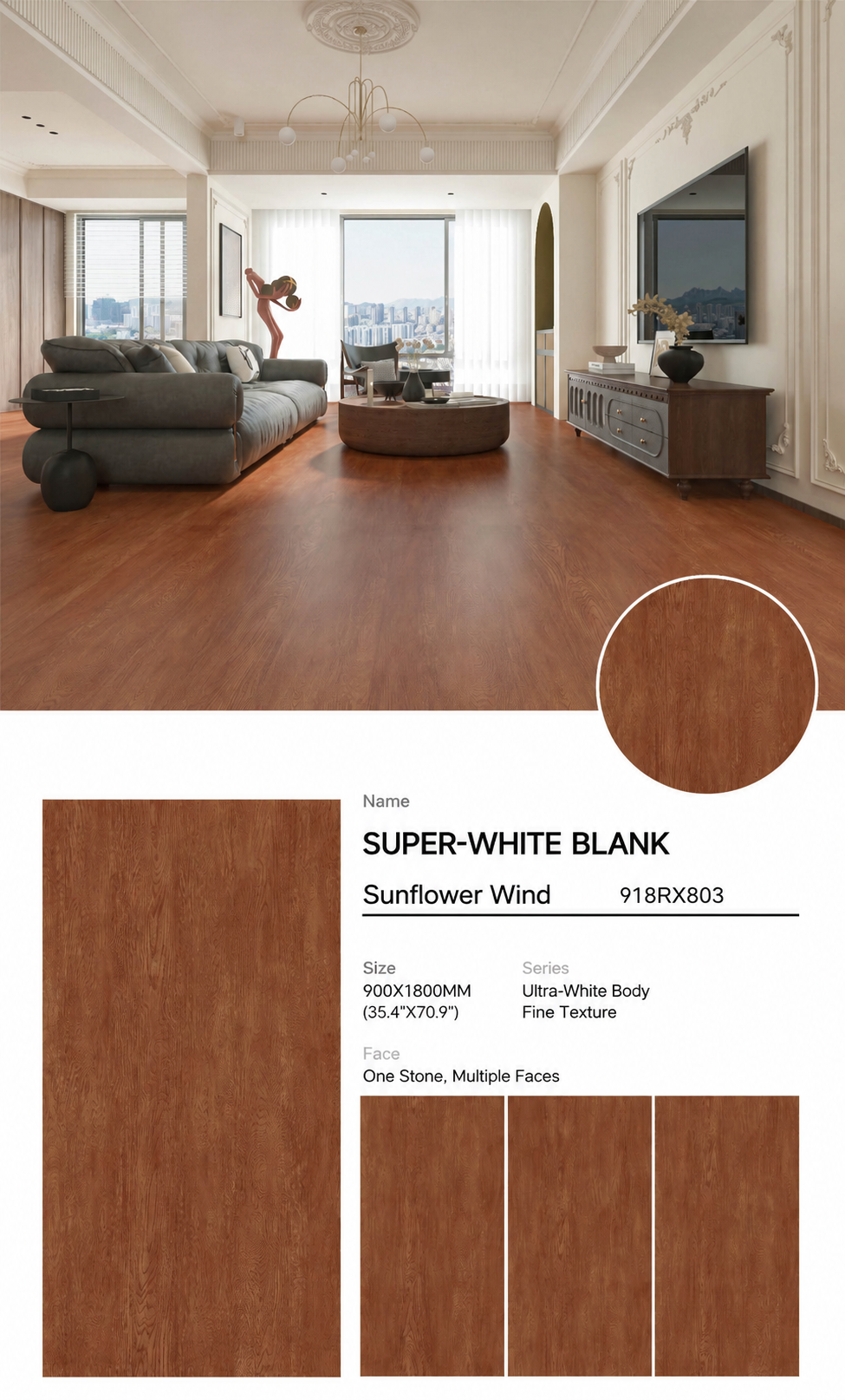 Wood Look Porcelain Floor Tile Fine Grain Velvet Plank 900x1800mm - Living Room Hallway Open Plan - Item No. 918RX803