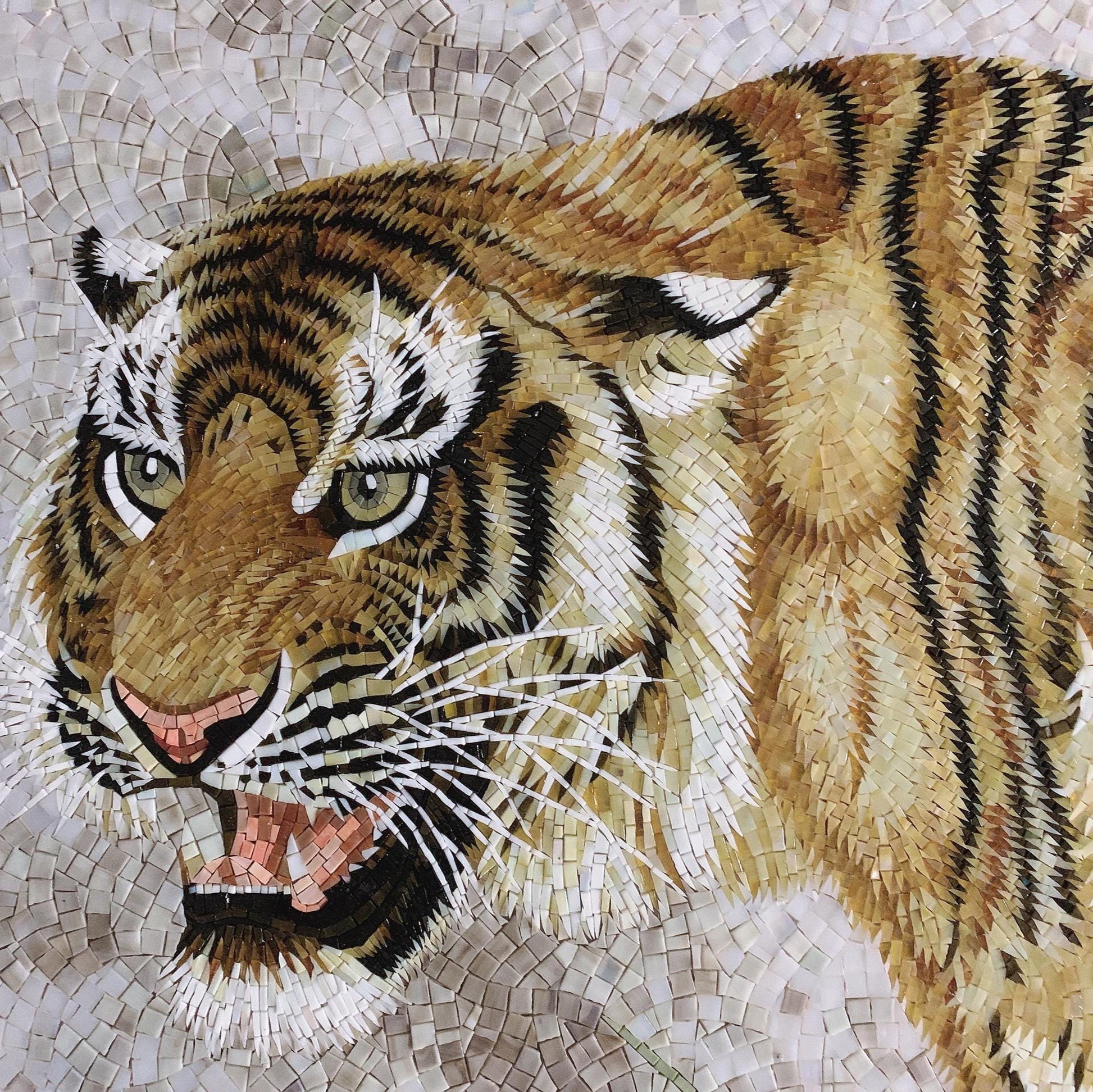 Hand-Cut Ice Jade Glass Tiger Mosaic Mural,Handmade Artistic Tile Wall Decor,Bespoke Wildlife Art for Home & Office,Premium Tiger Lover Gift - GR.Mosaic Decorative Pattern (View 1)