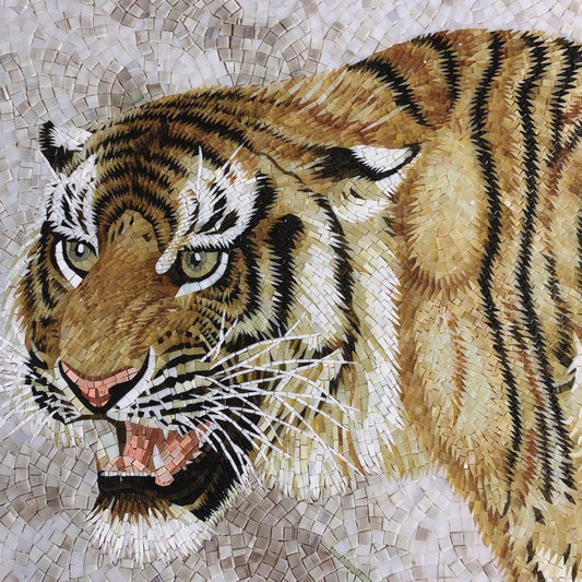 Hand-Cut Ice Jade Glass Tiger Mosaic Mural,Handmade Artistic Tile Wall Decor,Bespoke Wildlife Art for Home & Office,Premium Tiger Lover Gift - GR.Mosaic Decorative Pattern (View 1)