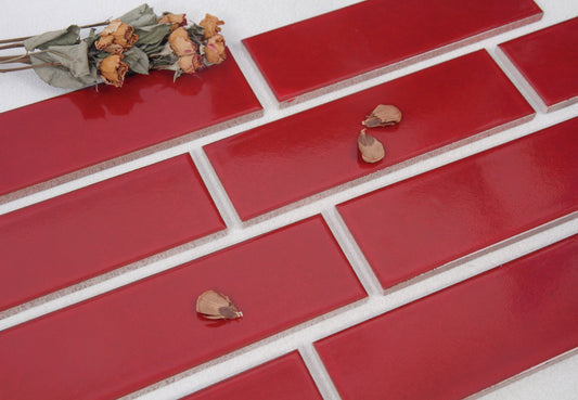 Ice Crack Kiln Change Ceramic Tiles 60x200mm - Per Square Meter - Vibrant Red Glossy Finish - N-YB-65013