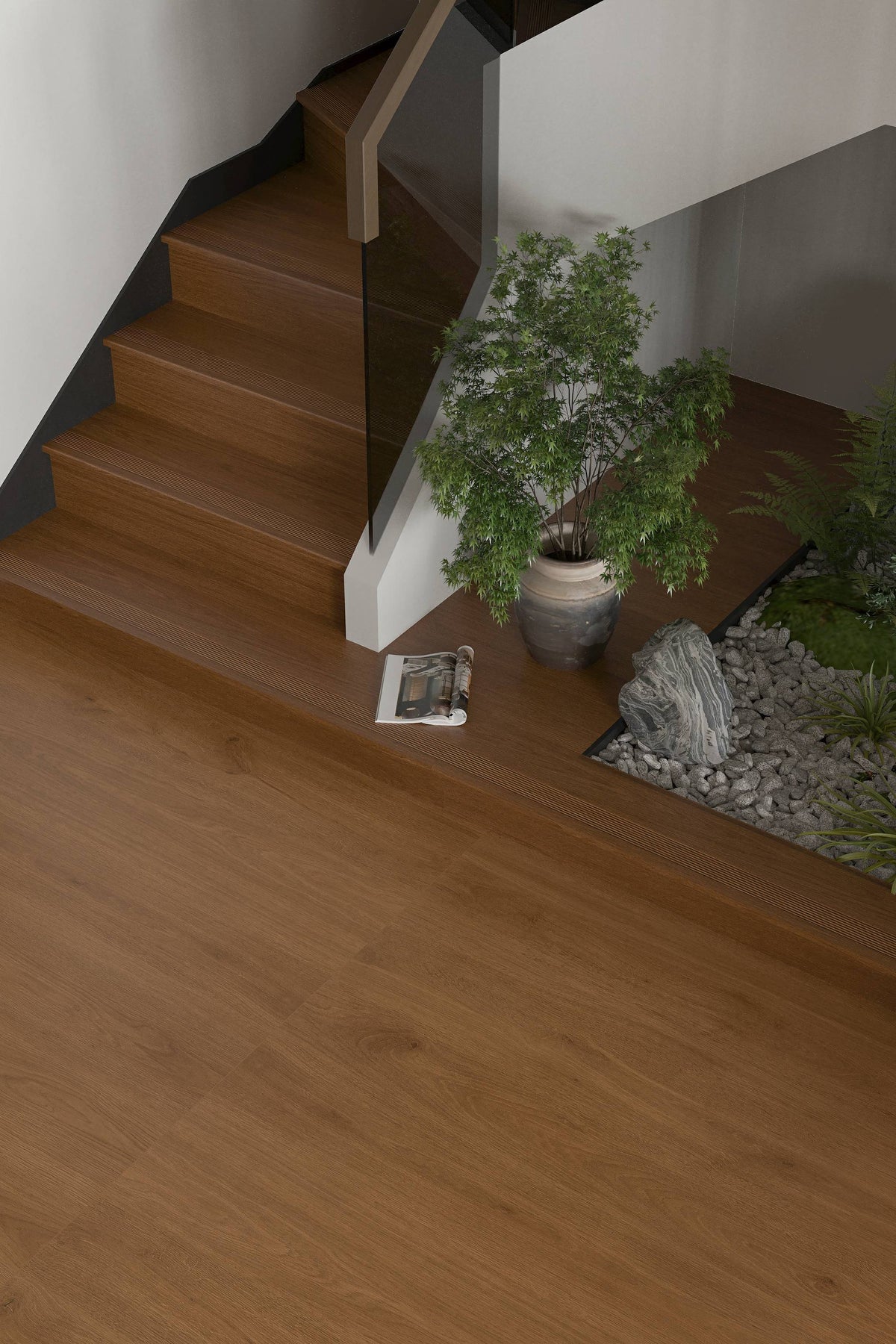 Wood Look Porcelain Floor Tile Stair Tread Plank 470x1200mm - Living Room Hallway Open Plan - Item No. TB47407