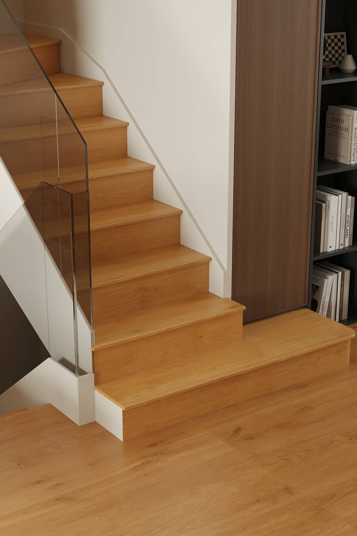 Wood Look Porcelain Floor Tile Stair Tread Plank 470x1200mm - Living Room Hallway Open Plan - Item No. TB47413