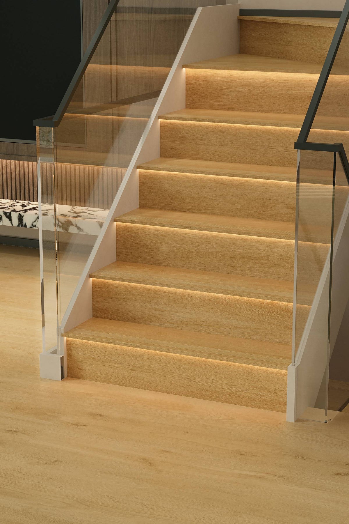 Wood Look Porcelain Floor Tile Stair Tread Plank 470x1200mm - Living Room Hallway Open Plan - Item No. TJTB2