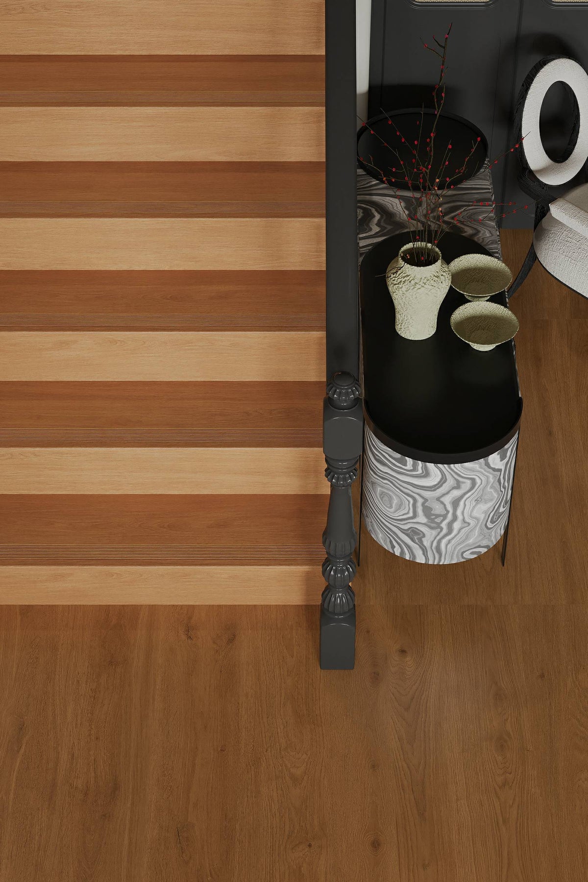 Wood Look Porcelain Floor Tile Stair Tread Plank 470x1200mm - Living Room Hallway Open Plan - Item No. TJTB4