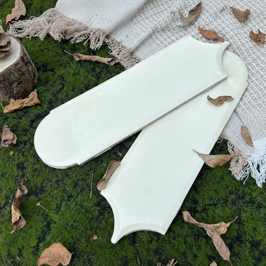 Feather Ceramic Tiles 90x308mm - Per Square Meter - Off White Finish - YM930-13 - GR.Mosaic Decorative Pattern (View 1)