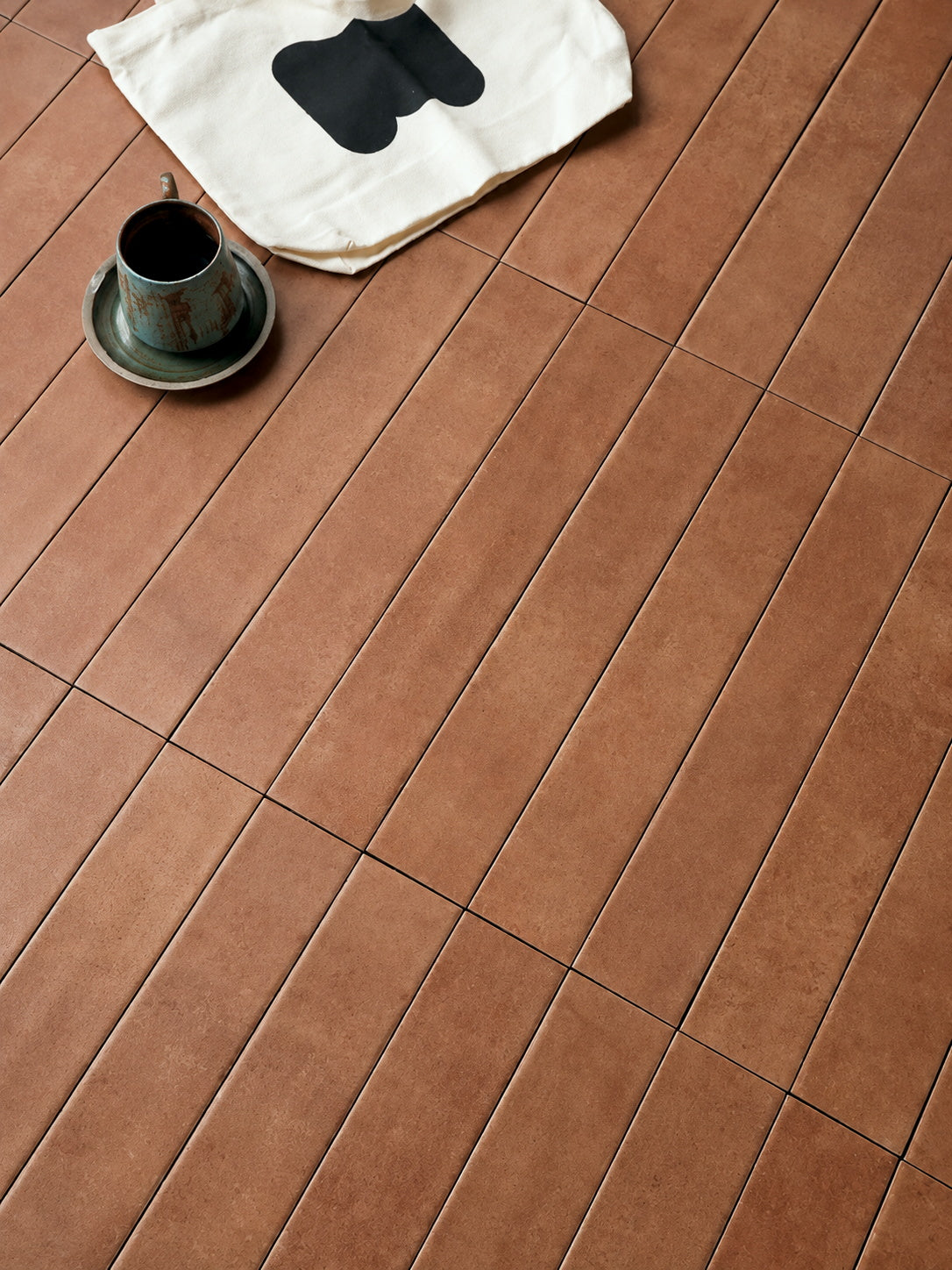 Caramel long strip brick tile 80x480mm cafe bakery boutique feature wall