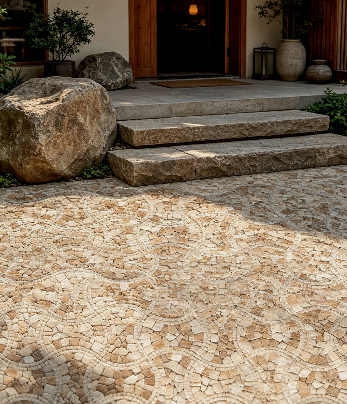 Mixed pebble look ceramic mosaic tile 280x280mm courtyard garden
