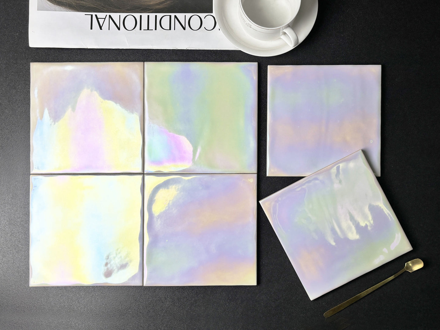 Iridescent Ceramic Tiles - Pearl Rainbow Holographic Finish -150mm x 150mm- Per Square Meter-1501HC