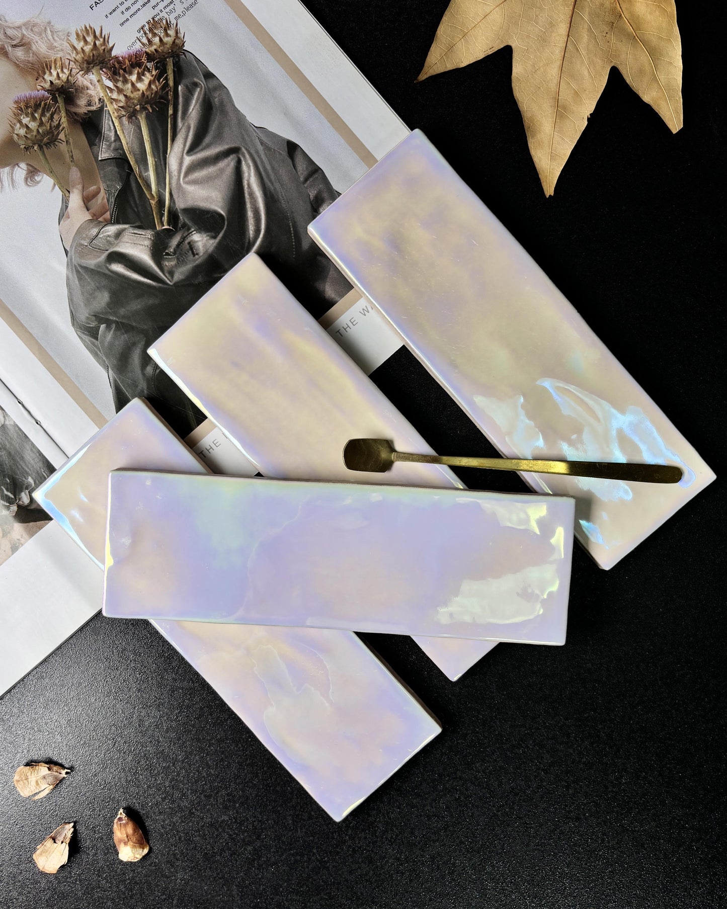 Iridescent Ceramic Tiles 65x200mm - Per Square Meter - Vibrant Rainbow Holographic Finish - NL6501HC