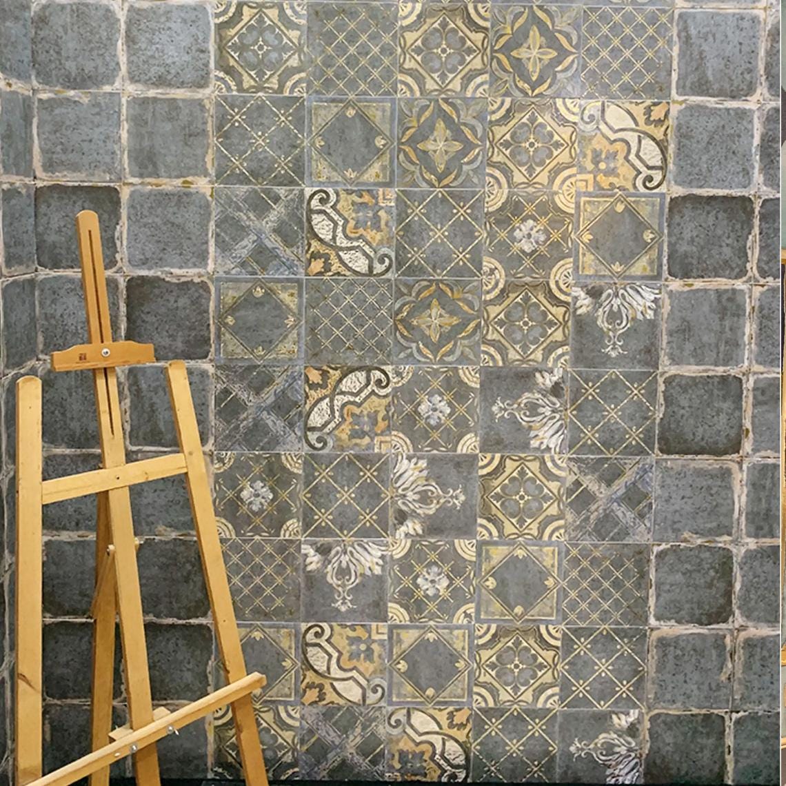 Gilded Gold Ceramic Tiles 200x200mm - Moroccan Mid-Century Wall & Floor Tiles (25 Pieces / 1㎡) - GR.Mosaic Decorative Pattern (View 9)