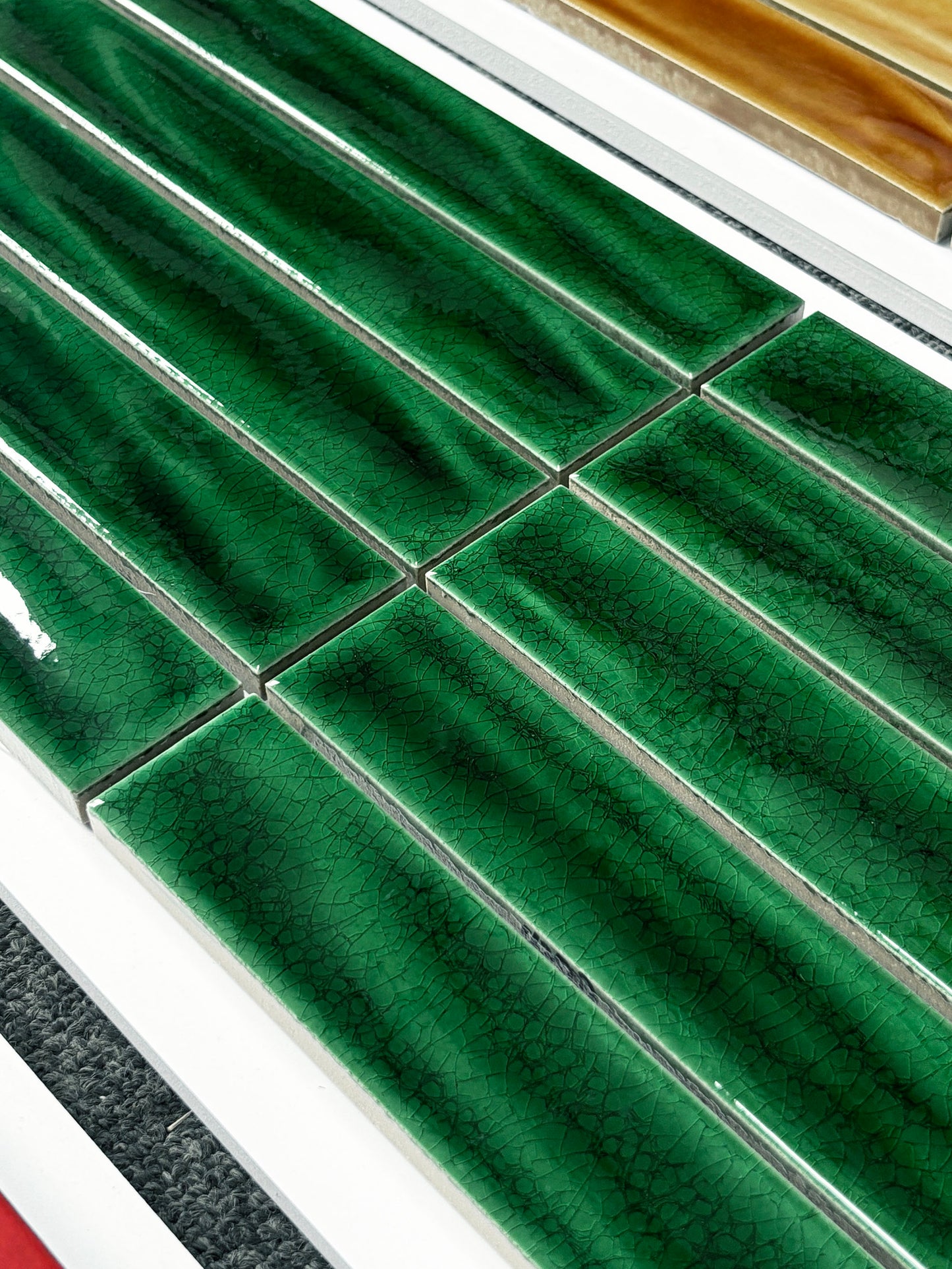 Handmade Kiln-fired Brick 40x250mm - Per Square Meter (100pcs) - Jade Green Crackle Finish N42507