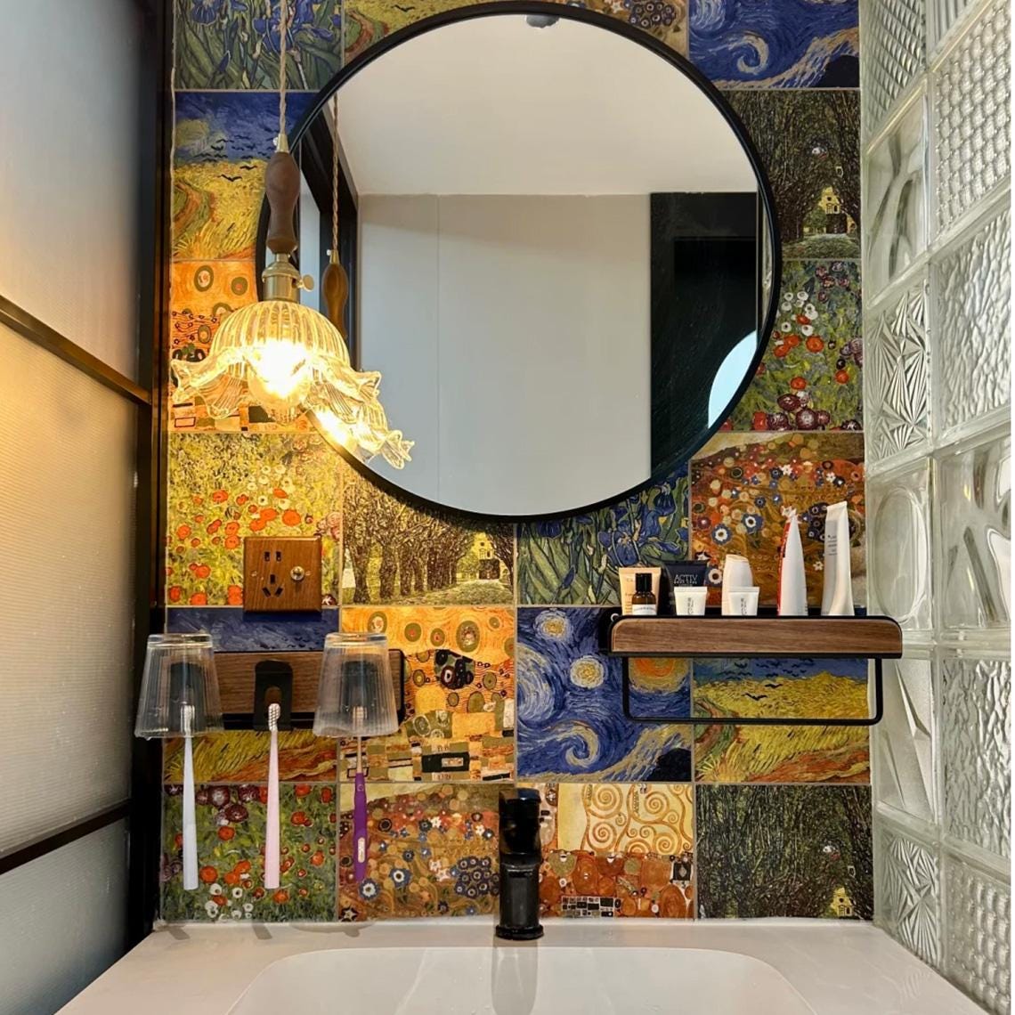 Fine Art Gilded Tiles 20x20cm - Van Gogh & Klimt Masterpiece Wall Tiles (25pcs/1㎡) - GR.Mosaic Decorative Pattern (View 3)