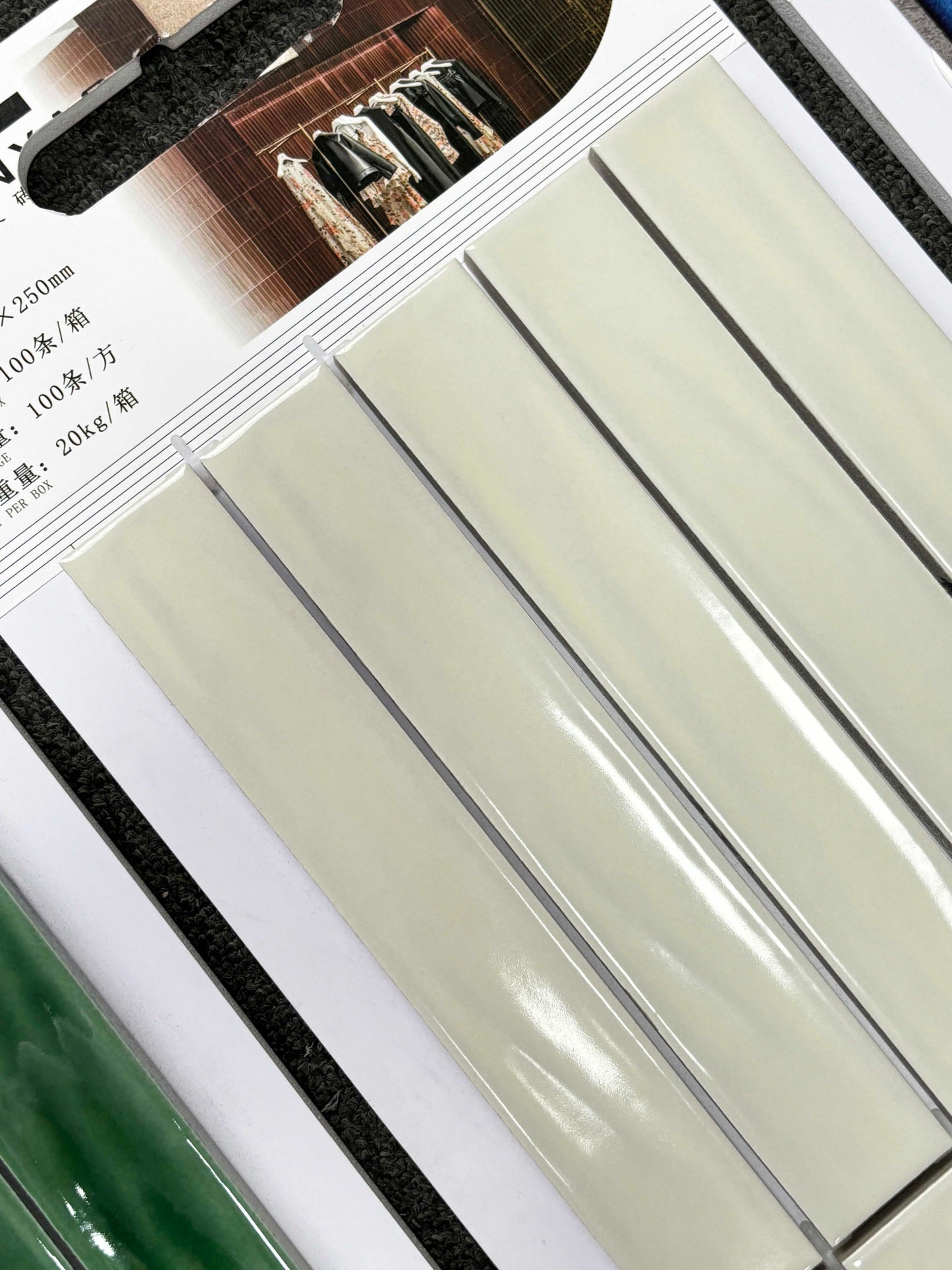 Handmade Kiln-fired Brick 40x250mm - Per Square Meter (100pcs) - Light Gray Green Finish N42504