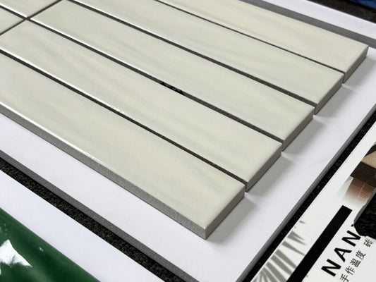 Handmade Kiln-fired Brick 40x250mm - Per Square Meter (100pcs) - Light Gray Green Finish N42504