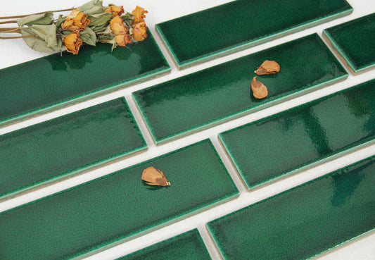 Ice Crack Kiln Change Ceramic Tiles 60x200mm - Per Square Meter - Deep Green Textured Finish - N-BL-6200ML