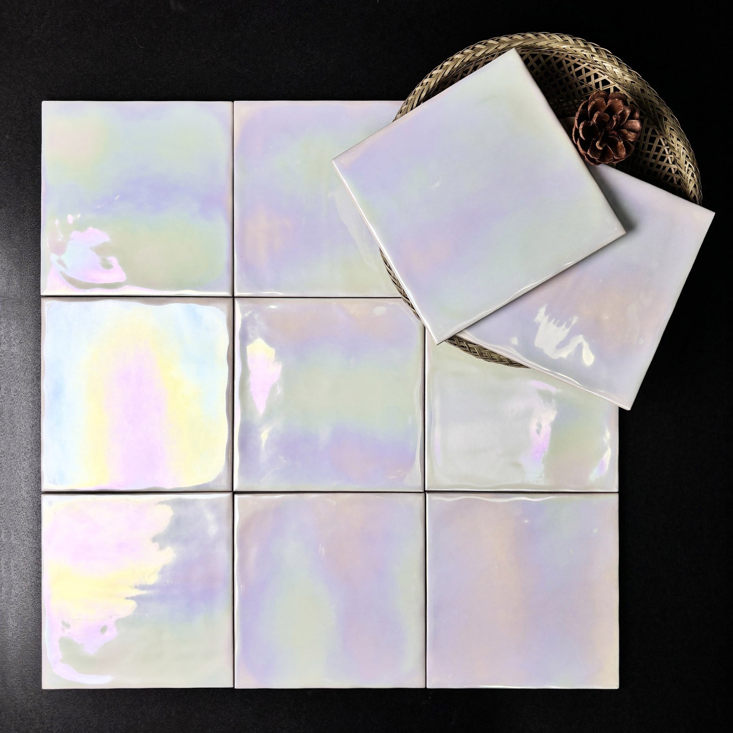 Iridescent Ceramic Tiles - Pearl Rainbow Holographic Finish -150mm x 150mm- Per Square Meter-1501HC